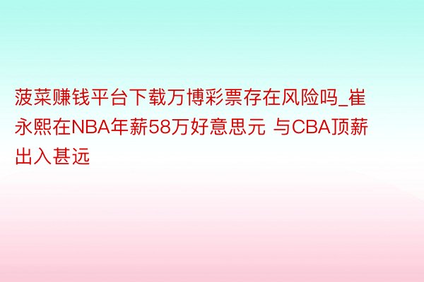 菠菜赚钱平台下载万博彩票存在风险吗_崔永熙在NBA年薪58万好意思元 与CBA顶薪出入甚远