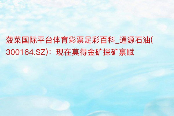 菠菜国际平台体育彩票足彩百科_通源石油(300164.SZ)：现在莫得金矿探矿禀赋